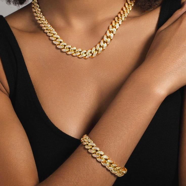 Cuban Necklace With Bracelet Set (Zircon Diamonds)
