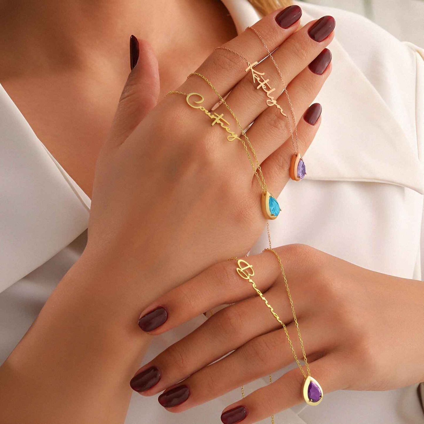 Birthstone Name Necklace|24k Gold Electroplated