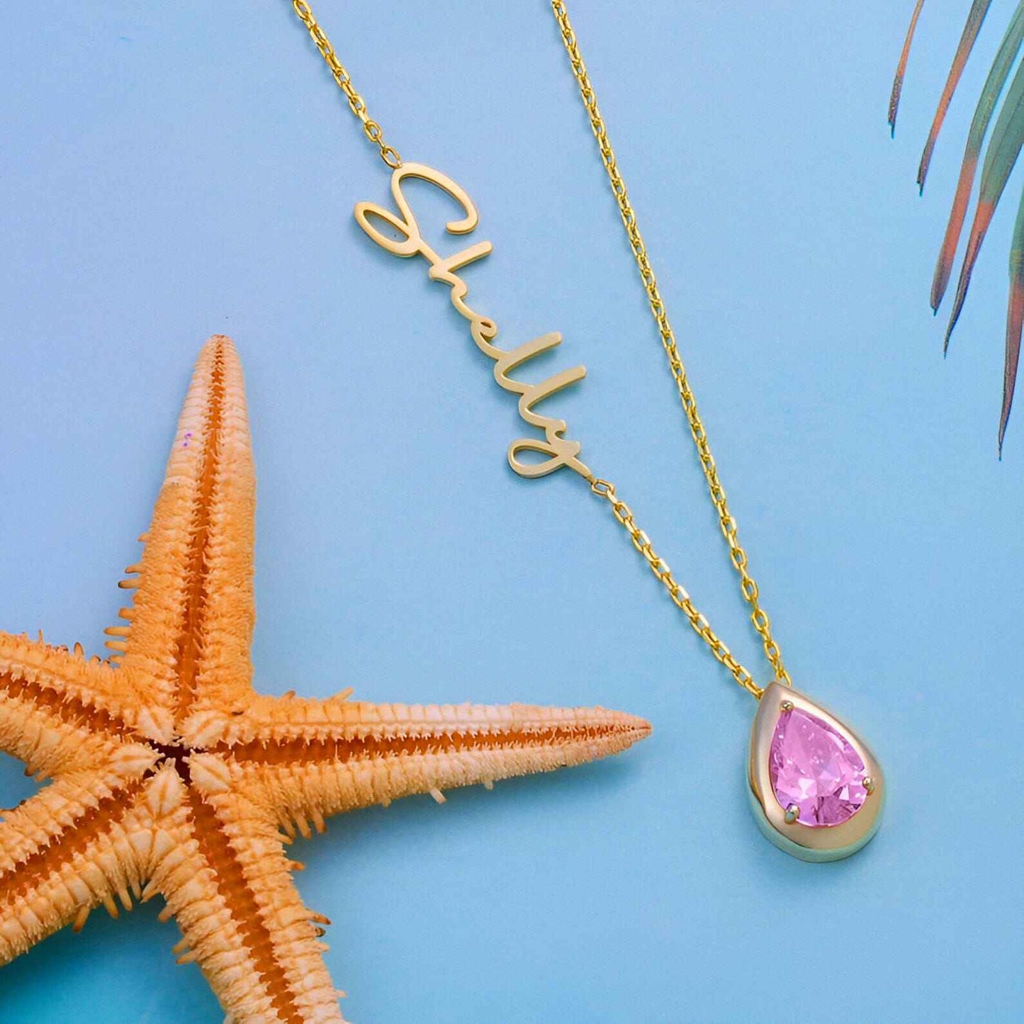 Birthstone Name Necklace|24k Gold Electroplated