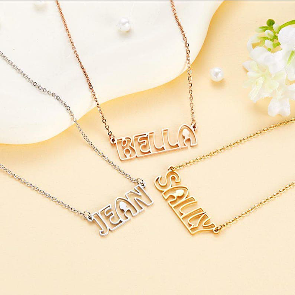 Hollow Name Necklace|24K Gold Plated