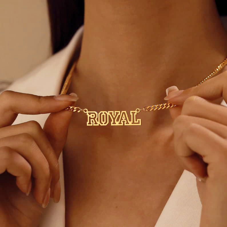 Hollow Name Necklace|24K Gold Plated