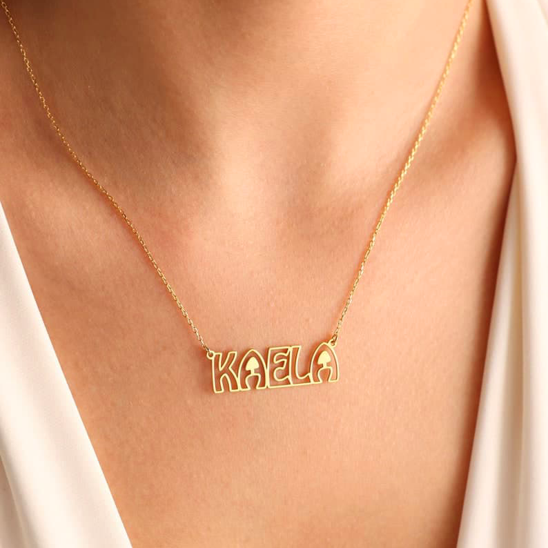 Hollow Name Necklace|24K Gold Plated