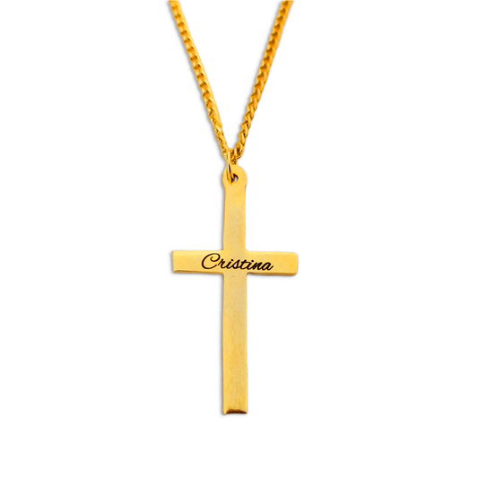 Customized Name Cross Pendant|24K Gold Plated
